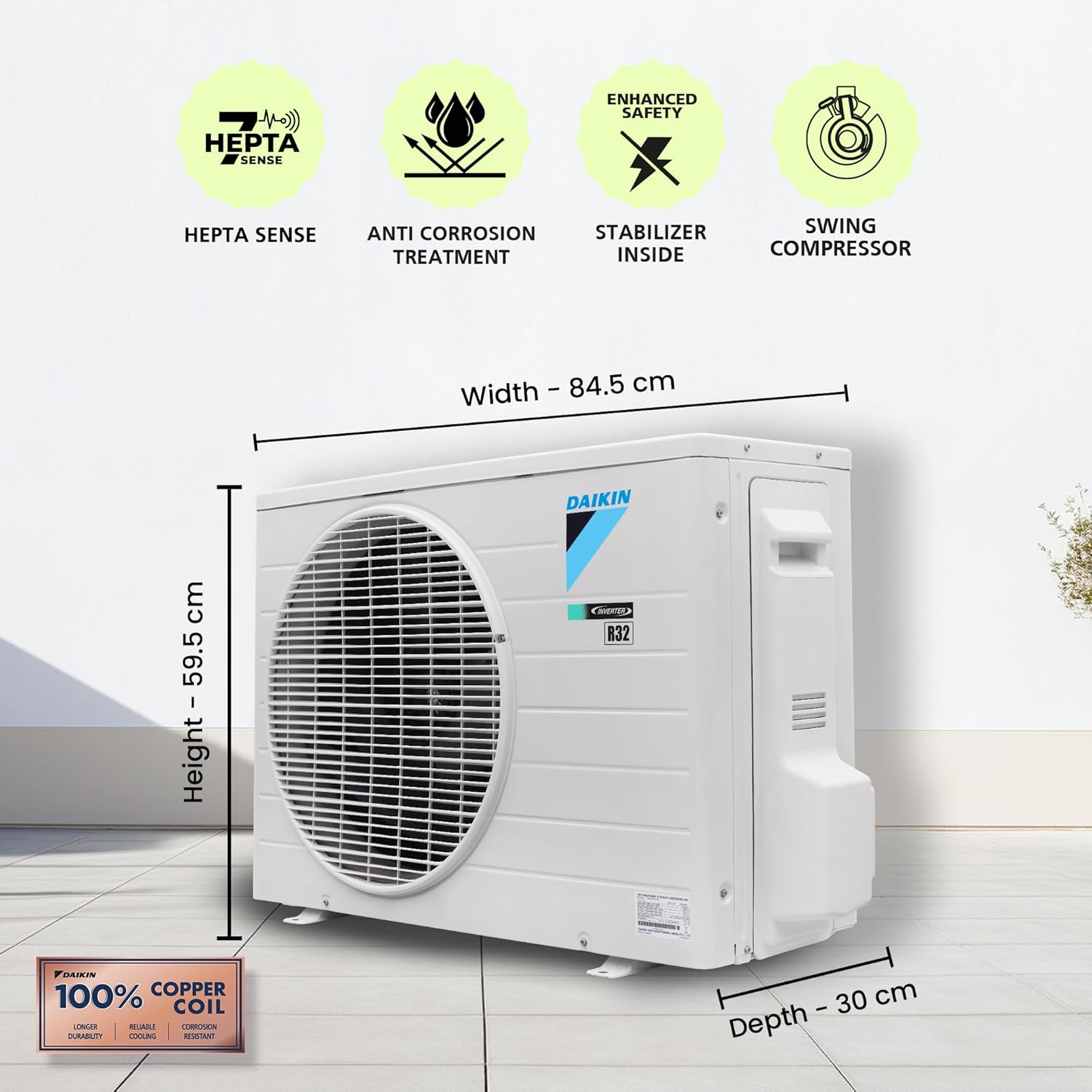 Daikin 1.5 Ton 5 Star Inverter Split AC (Copper, PM 1.0, Apataito Filter, ATKM50UV16VA, White)